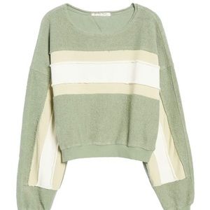 NWT Free People Palo Alto cotton blend stripe pullover size S green